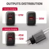 AXAGON ACU-PQ67D ceļojumu sienas lādētājs, 67 W, USB-C PD3.0 + USB-A QC4+, 2 izejas, LCD displejs, 100–240 V