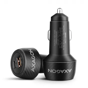Automašīnas lādētājs AXAGON PWC-PQ48, 48W, USB-C (PD3.0) + USB-A (QC4+), ieeja 12–24V, melns