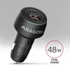 Automašīnas lādētājs AXAGON PWC-PQ48, 48W, USB-C (PD3.0) + USB-A (QC4+), ieeja 12–24V, melns
