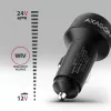 Automašīnas lādētājs AXAGON PWC-PQ48, 48W, USB-C (PD3.0) + USB-A (QC4+), ieeja 12–24V, melns