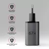 Sienas lādētājs AXAGON ACU-PQ67, 67W, PD3.0 + QC4+, 1x USB-C + 1x USB-A, 100–240V, pelēks/melns