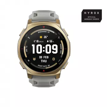 Smartwatch Amazfit T-rex 3 Pro 44 mm, 1.32 inch AMOLED 466×466, 16 GB, 64 MB RAM, GPS, Wi‑Fi, ūdensizturīgs 45 m, Zelts korpuss, Pelēka silikona siksniņa