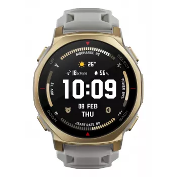 Smartwatch Amazfit T-rex 3 Pro 44 mm, 1.32 inch AMOLED 466×466, 16 GB, 64 MB RAM, GPS, Wi‑Fi, ūdensizturīgs 45 m, Zelts korpuss, Pelēka silikona siksniņa
