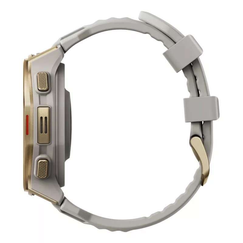 Smartwatch Amazfit T-rex 3 Pro 44 mm, 1.32 inch AMOLED 466×466, 16 GB, 64 MB RAM, GPS, Wi‑Fi, ūdensizturīgs 45 m, Zelts korpuss, Pelēka silikona siksniņa
