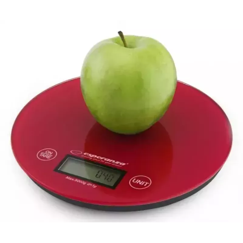 Elektroniskie virtuves svari ESPERANZA EKS003R — 5 kg ietilpība, taras funkcija, g/lb/oz, sarkani