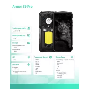 Viedtālrunis UleFone Armor 29 Pro 5G 16/512GB melns, izturīgs 5G, 16GB RAM, 512GB krātuve
