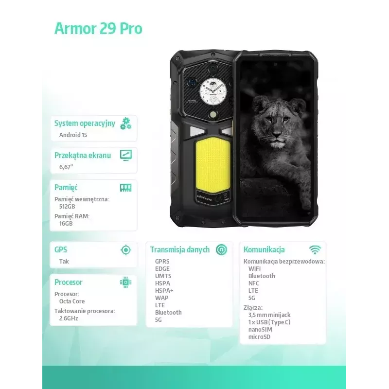 Viedtālrunis UleFone Armor 29 Pro 5G 16/512GB melns, izturīgs 5G, 16GB RAM, 512GB krātuve