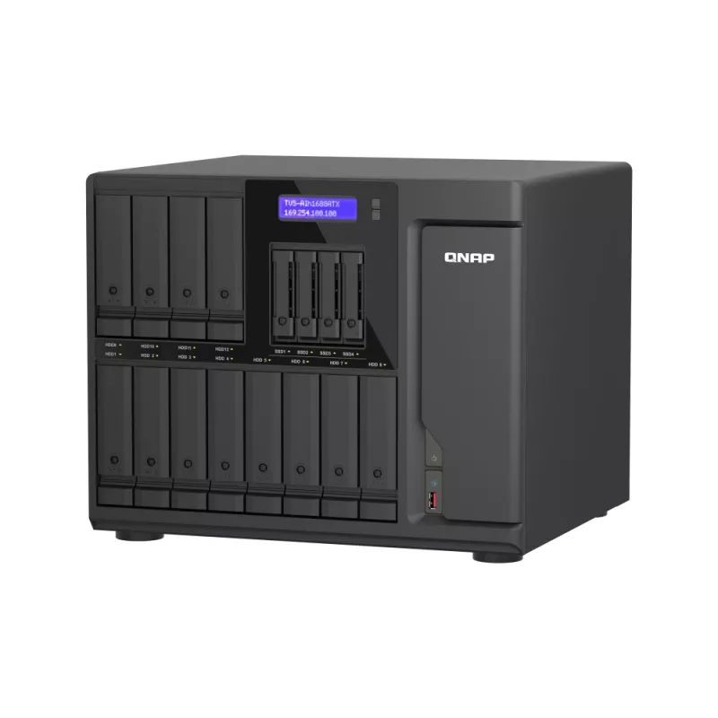 QNAP TVS-AIH1688ATX-U7-32G NAS/krātuves serveris Tornis 32 GB DDR5 0 TB QuTS hero Black