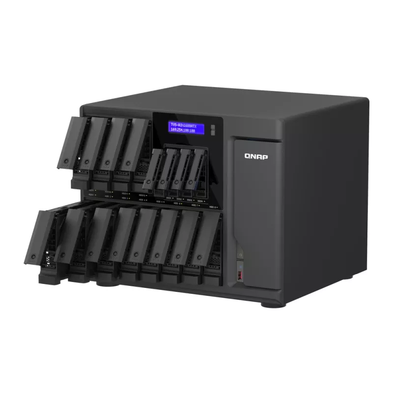 QNAP TVS-AIH1688ATX-U7-32G NAS/krātuves serveris Tornis 32 GB DDR5 0 TB QuTS hero Black