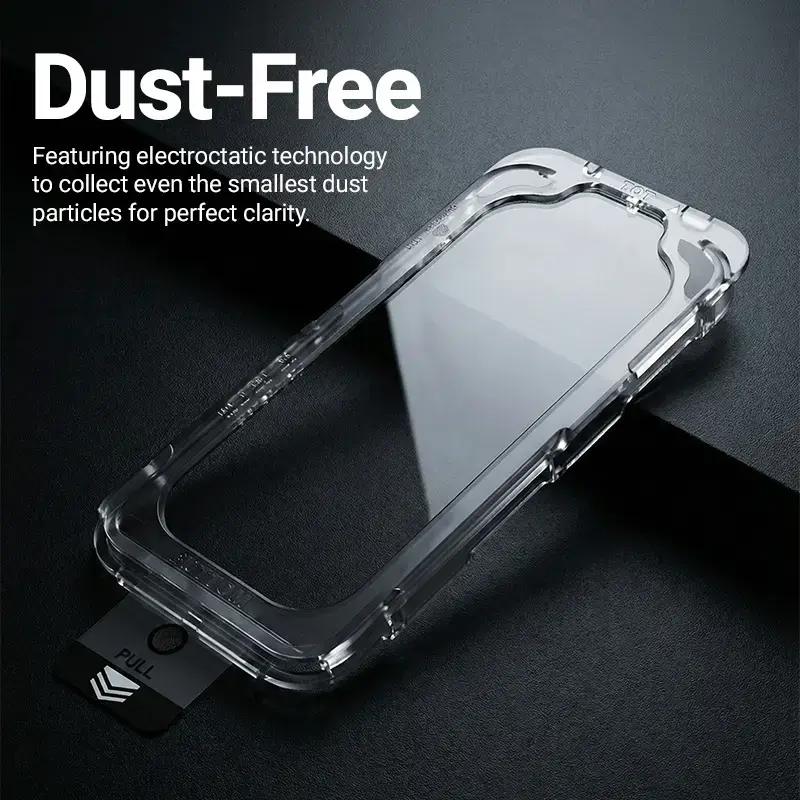 Rūdīta stikla ekrāna aizsargs Crong EasyShield 2 komplektā priekš iPhone 17 / 17 Pro / 16 Pro, aluminosilikāts, spīdīgs