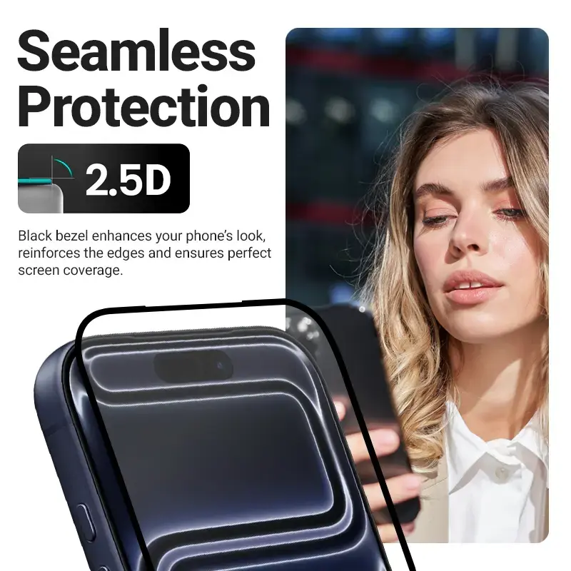 Rūdīta stikla ekrāna aizsargs Crong EasyShield 2 komplektā priekš iPhone 17 / 17 Pro / 16 Pro, aluminosilikāts, spīdīgs