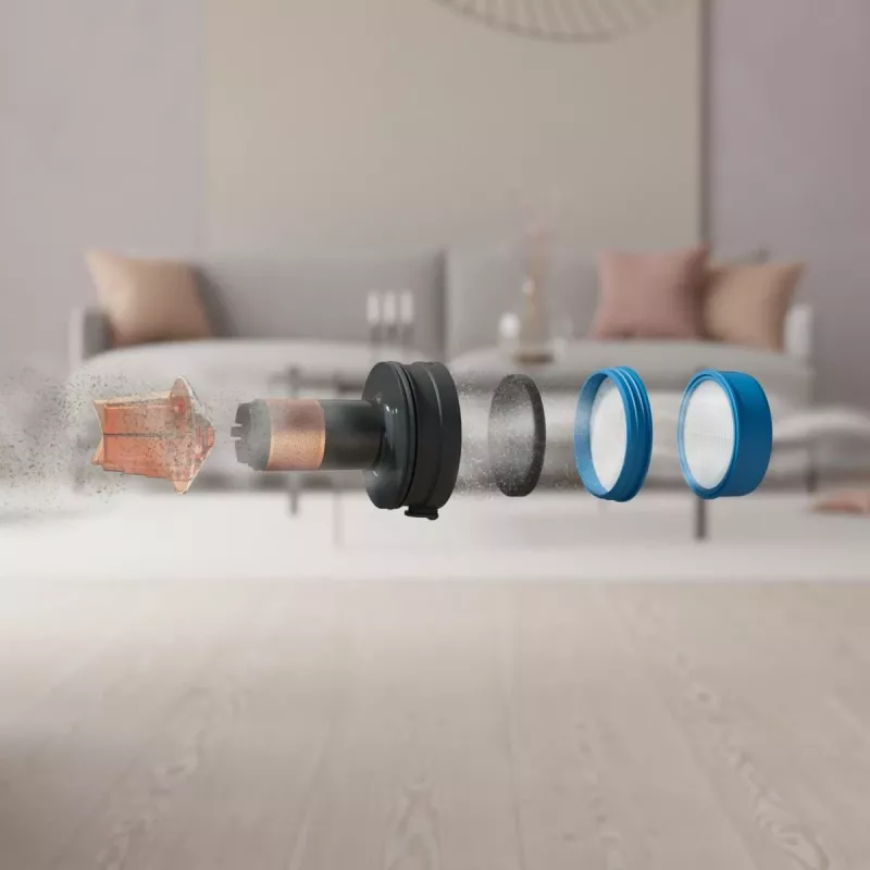 Electrolux EP71UB14DB rokas putekļsūcējs Ar bateriju Sausā Cikloniskā, Putu, HEPA, Mikro Bez maisiņa 0.3 L 57 W Zils 4 Ah