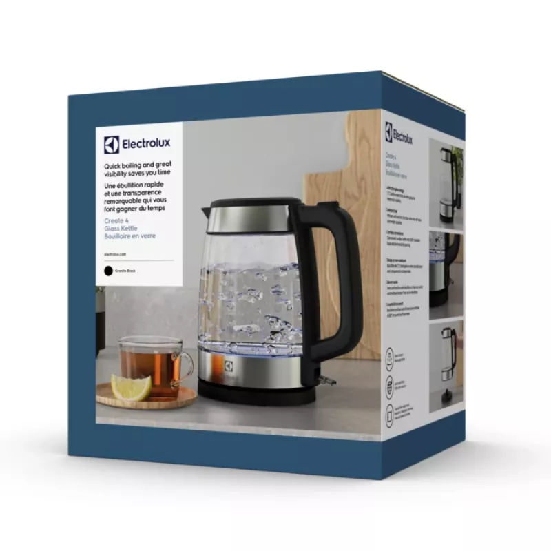 Electrolux E4GK1-4GB elektriskā tējkanna 1,7 L 2200 W melna, nerūsējošais tērauds, caurspīdīga