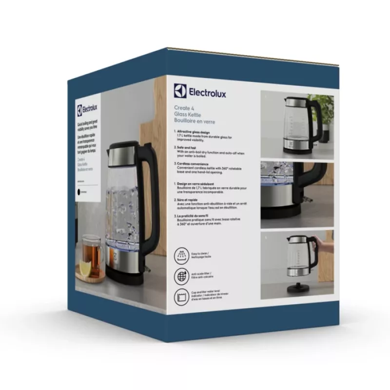 Electrolux E4GK1-4GB elektriskā tējkanna 1,7 L 2200 W melna, nerūsējošais tērauds, caurspīdīga