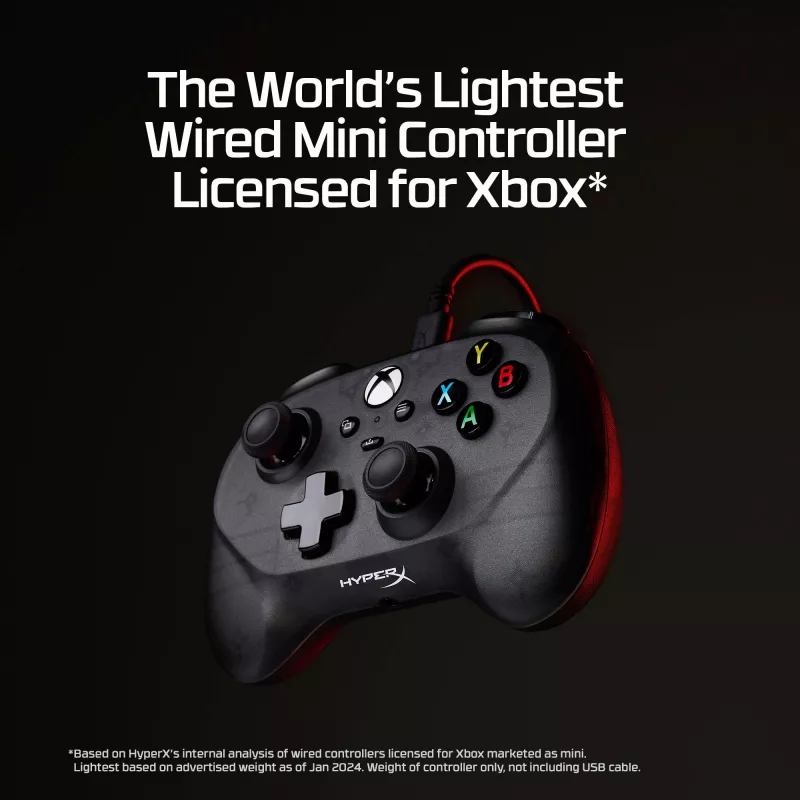 HyperX Clutch Tanto Mini WD spēļu kontrolieris, kursorsvira, Xbox, Xbox One, vadu, USB, melns, 2,95 m