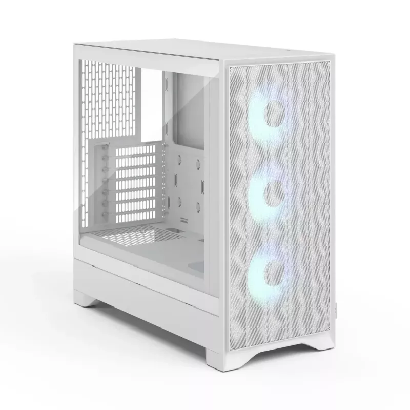 Fractal Design Pop 2 Air balta TG RGB Midi Tower datora korpuss — ATX/Micro‑ATX/Mini‑ITX, rūdīts stikls, 3x120mm priekšējie ventilatori