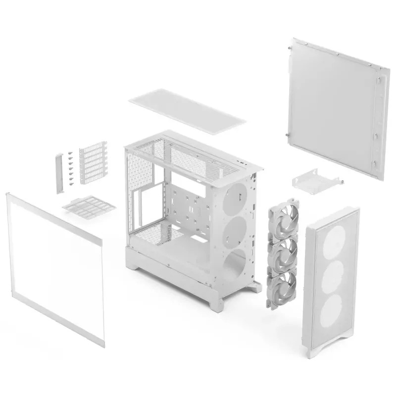 Fractal Design Pop 2 Air balta TG RGB Midi Tower datora korpuss — ATX/Micro‑ATX/Mini‑ITX, rūdīts stikls, 3x120mm priekšējie ventilatori