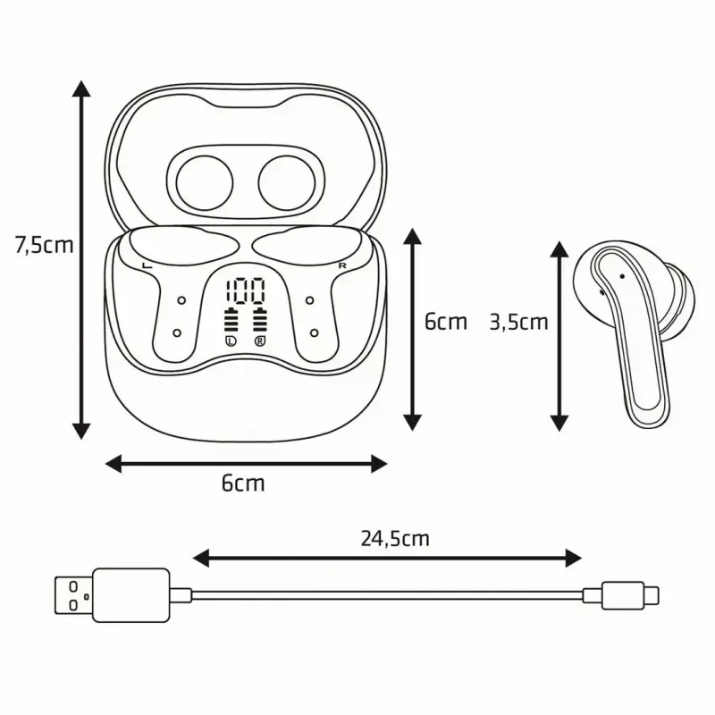 Bezvadu ievietojamās austiņas Audiocore AC591 PRO — hibrīda ANC, ENC, 6 mikrofoni, USB‑C uzlāde, līdz 9h atskaņošanas, Tuya saderīgas, melnas