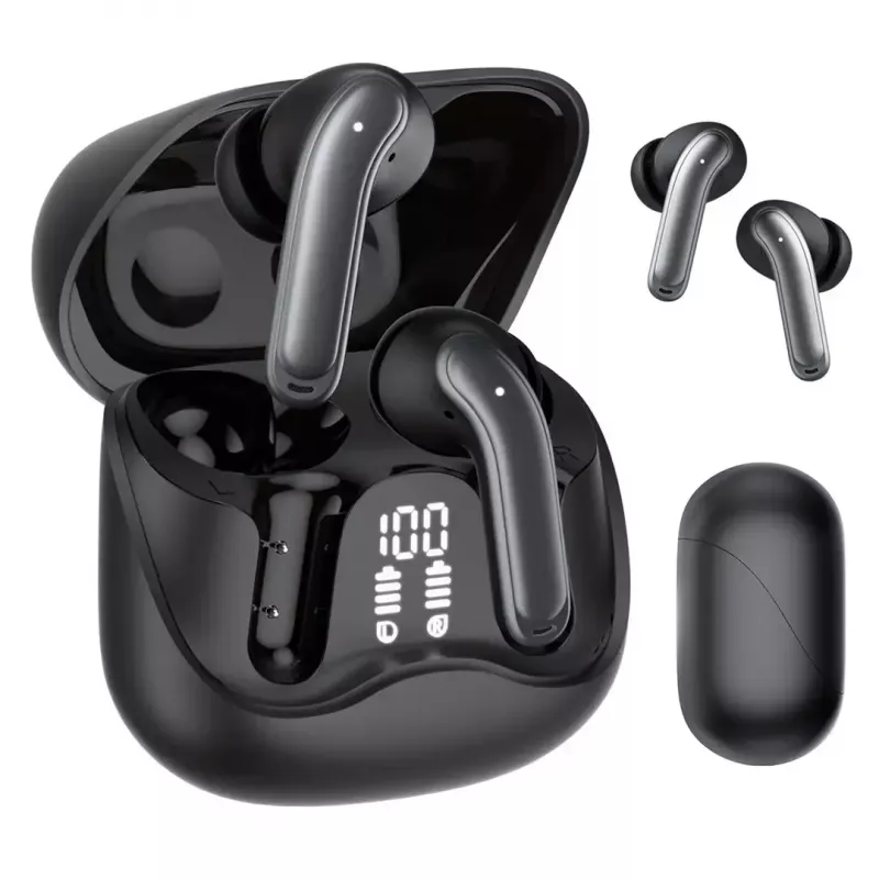 Bezvadu ievietojamās austiņas Audiocore AC591 PRO — hibrīda ANC, ENC, 6 mikrofoni, USB‑C uzlāde, līdz 9h atskaņošanas, Tuya saderīgas, melnas