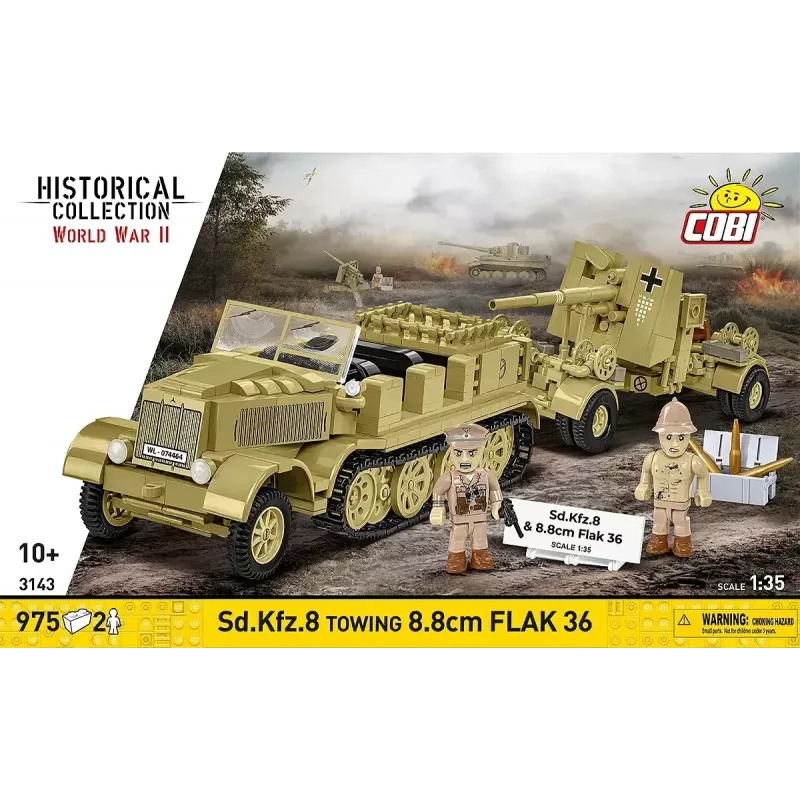 Cobi Blocks Sd.Kfz.8 velk 8.8 cm Flak 36 būvkomplekts, 975 gabali