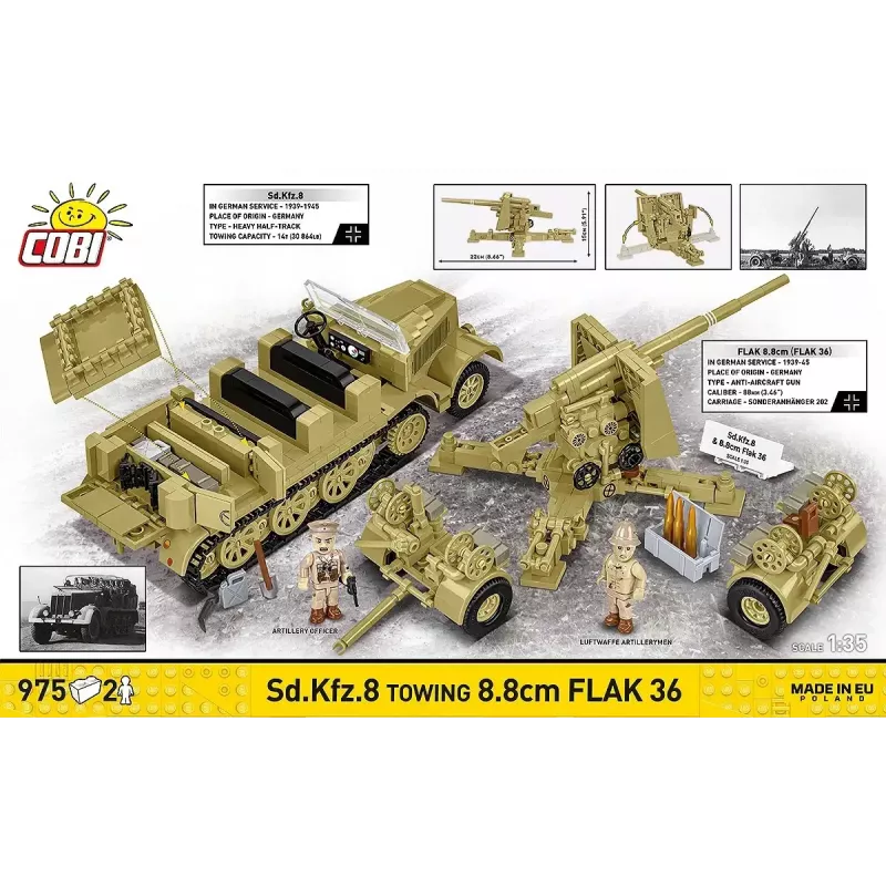 Cobi Blocks Sd.Kfz.8 velk 8.8 cm Flak 36 būvkomplekts, 975 gabali