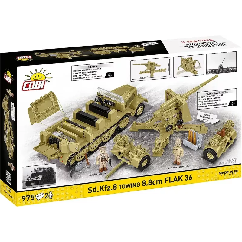 Cobi Blocks Sd.Kfz.8 velk 8.8 cm Flak 36 būvkomplekts, 975 gabali