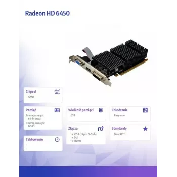 Grafikas karte AFOX Radeon HD 6450 2GB DDR3 64-bit DVI HDMI VGA zema profila pasīvā AF6450-2048D3L9-V2