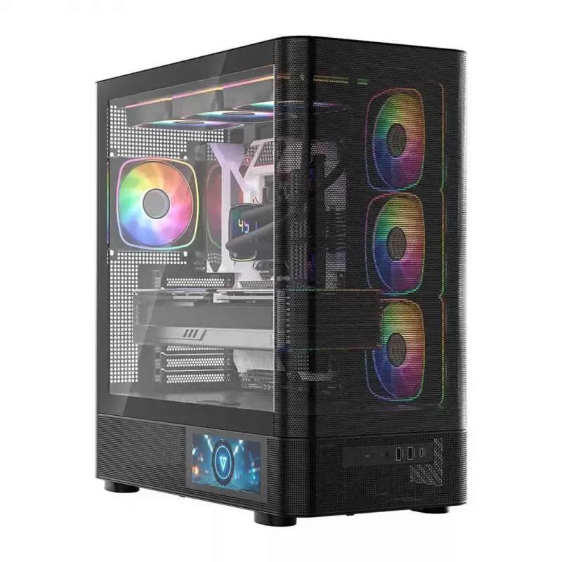 Datora korpuss MODECOM VOLCANO AQ400 ARGB MIDI Melns — MODECOM MC-A-AQ400-4FA-B