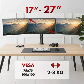 Monitora stiprinājums MACLEAN MC-137 — gāzes atspere, 3 monitoriem 17 collas–27 collas, 2–8 kg katram, melns