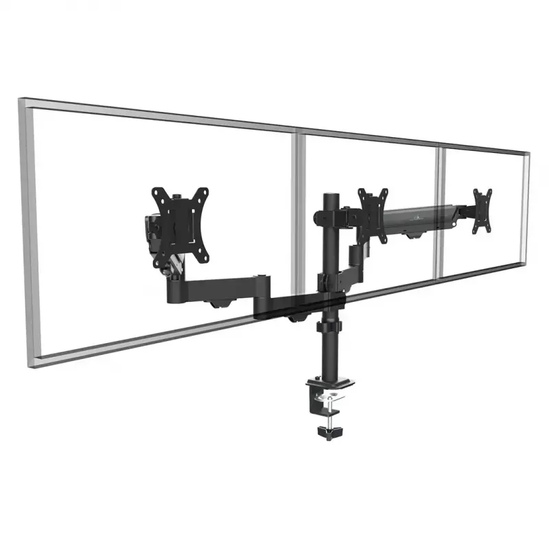 Monitora stiprinājums MACLEAN MC-137 — gāzes atspere, 3 monitoriem 17 collas–27 collas, 2–8 kg katram, melns