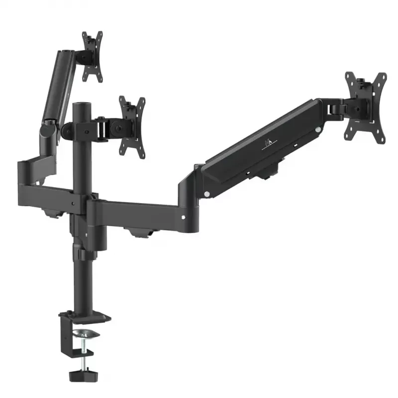 Monitora stiprinājums MACLEAN MC-137 — gāzes atspere, 3 monitoriem 17 collas–27 collas, 2–8 kg katram, melns