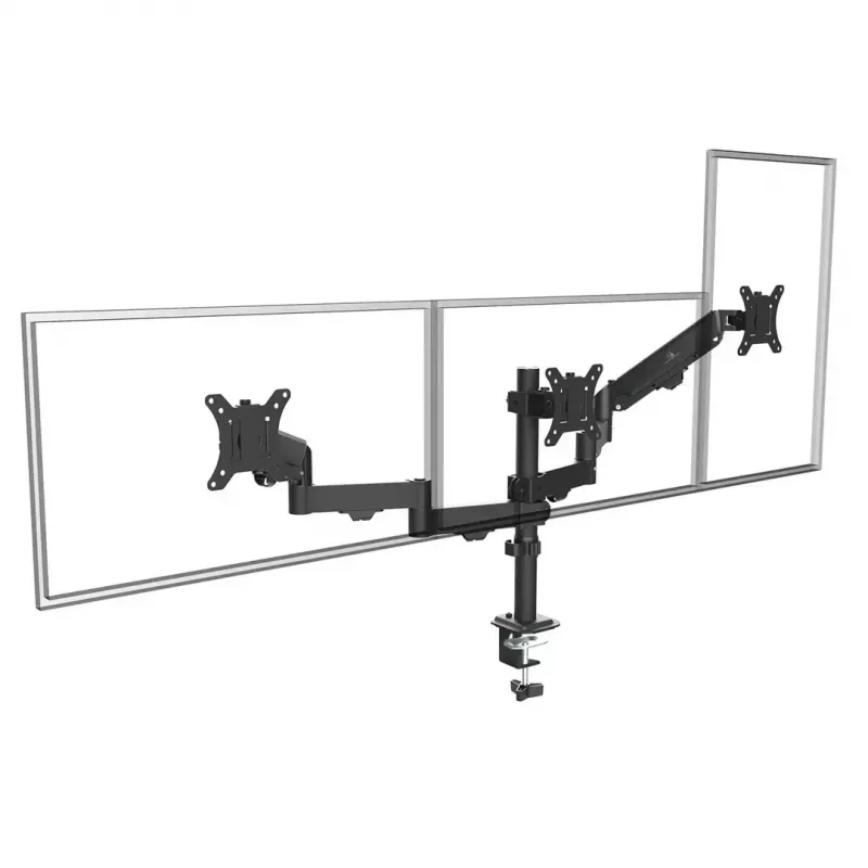Monitora stiprinājums MACLEAN MC-137 — gāzes atspere, 3 monitoriem 17 collas–27 collas, 2–8 kg katram, melns