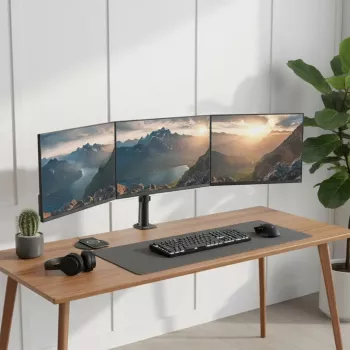 Monitora stiprinājums MACLEAN MC-137 — gāzes atspere, 3 monitoriem 17 collas–27 collas, 2–8 kg katram, melns