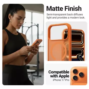Crong Hybrid Matte Magnetic MagSafe maciņš iPhone 17 Pro — PC+TPU, caurspīdīgi oranžs