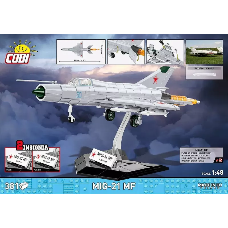 Cobi Mig-21 MF konstruktoru bloki 381 gabalu komplekts — rotaļlietu modelis būvēšanai