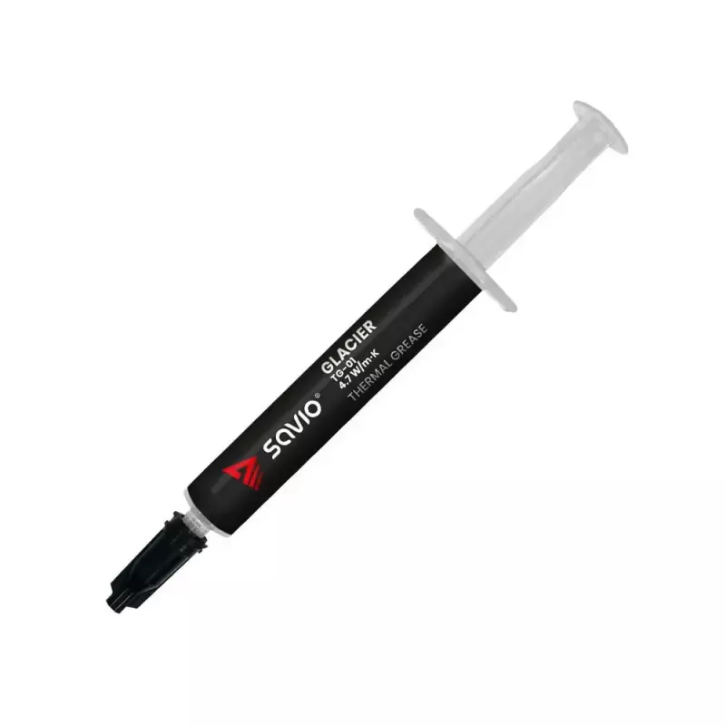 Termopasta SAVIO TG-01 2G — siltumvadītspēja 4,7 W/m·K, 2 ml, pelēka/melna