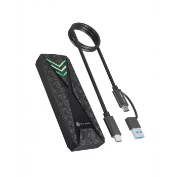 ICY BOX M.2 NVMe SSD korpuss ar USB 3.2 Gen 2 Type-C un RGB apgaismojumu