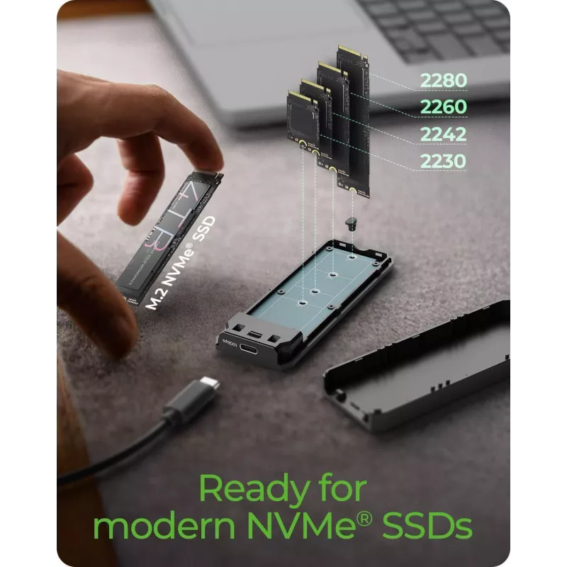 ICY BOX M.2 NVMe SSD korpuss ar USB 3.2 Gen 2 Type-C un RGB apgaismojumu