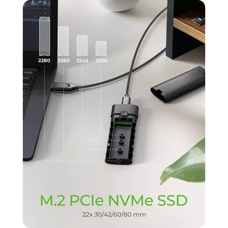ICY BOX M.2 NVMe korpuss ar USB 3.2 Gen 2 Type-C, SSD korpuss, M.2, PCI Express, 10 Gbit/s, Hot-swap, Melns