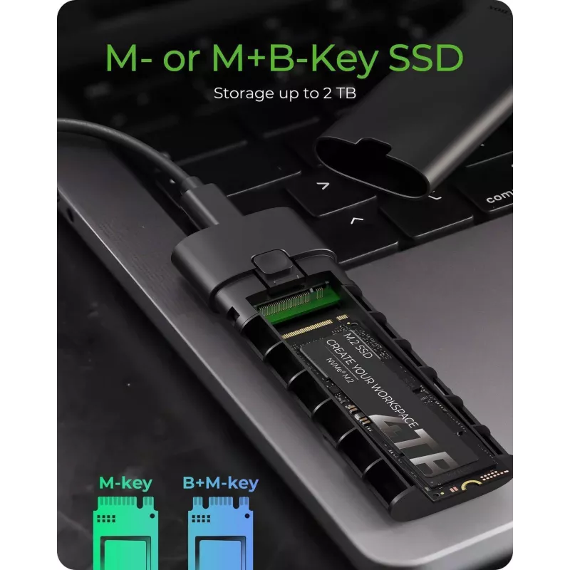 ICY BOX M.2 NVMe korpuss ar USB 3.2 Gen 2 Type-C, SSD korpuss, M.2, PCI Express, 10 Gbit/s, Hot-swap, Melns