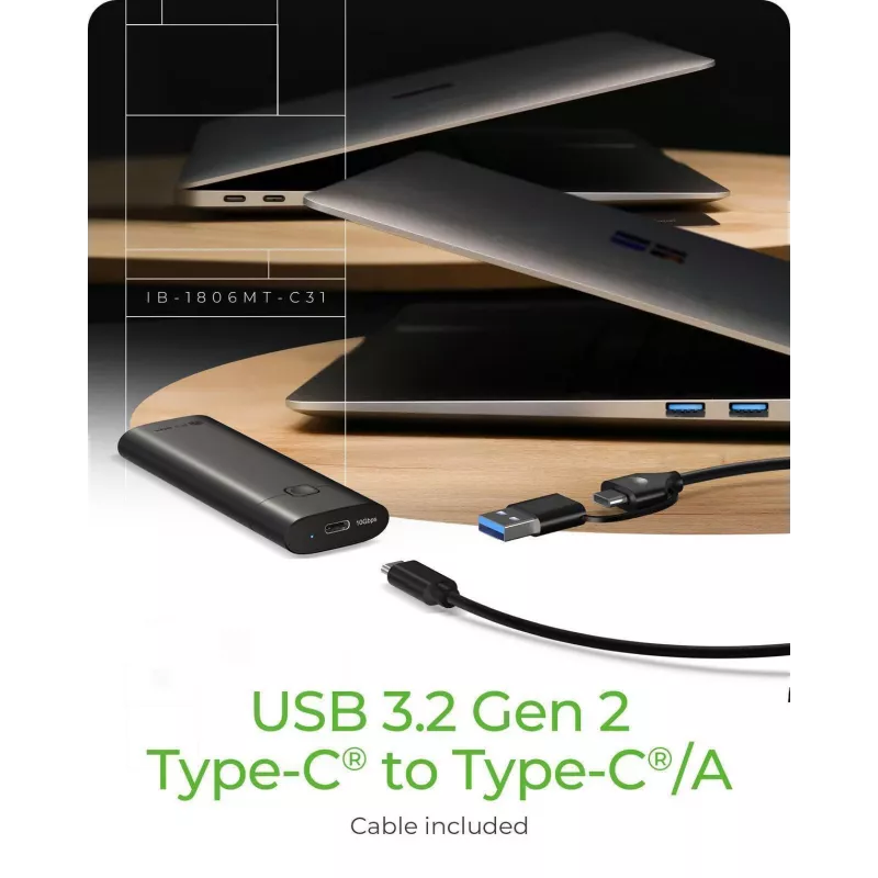 ICY BOX M.2 NVMe korpuss ar USB 3.2 Gen 2 Type-C, SSD korpuss, M.2, PCI Express, 10 Gbit/s, Hot-swap, Melns