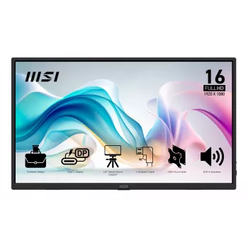 MSI PRO MP165 E6 pārnēsājams televizors/monitors Pārnēsājams monitors Melns 39,6 cm (15,6 collas) LED 1920 x 1080 pikseļi