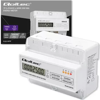 Trīsfāzu DIN sliedes enerģijas skaitītājs QOLTEC 50978 — 400V, 100A