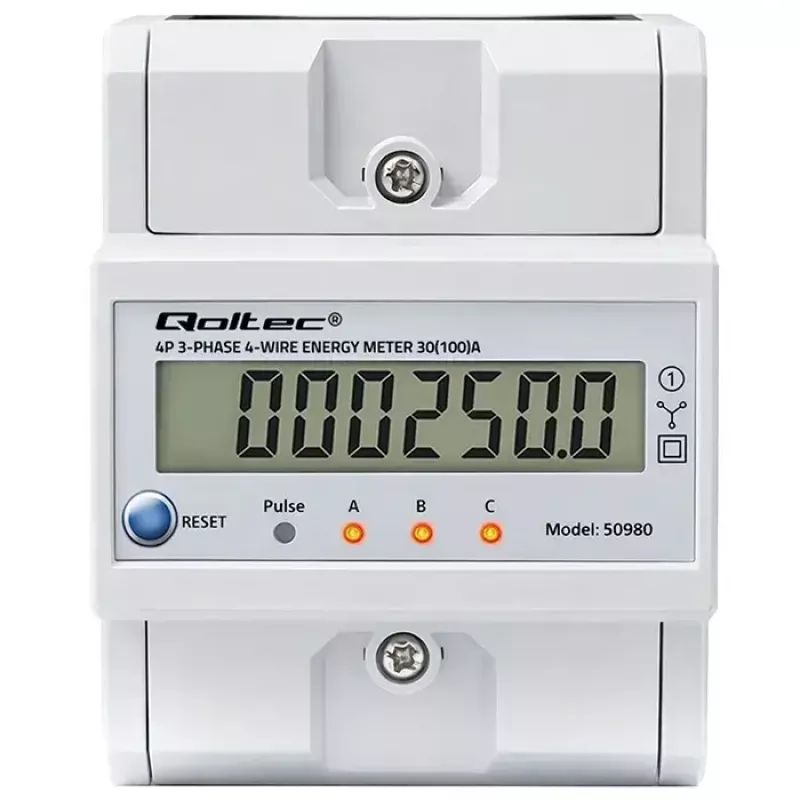 Trīsfāzu elektroenerģijas skaitītājs QOLTEC 50980 — 400 V, 100 A ar atiestatīšanu