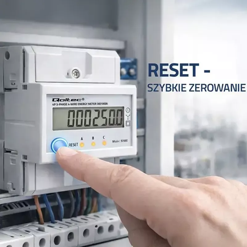 Trīsfāzu elektroenerģijas skaitītājs QOLTEC 50980 — 400 V, 100 A ar atiestatīšanu