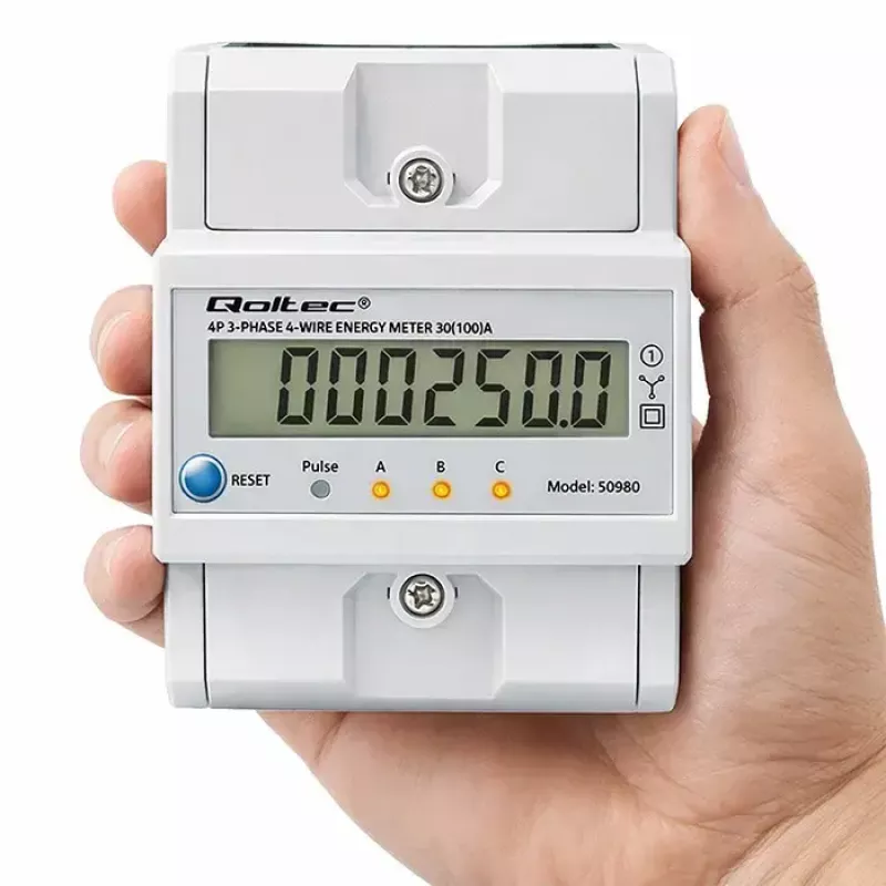 Trīsfāzu elektroenerģijas skaitītājs QOLTEC 50980 — 400 V, 100 A ar atiestatīšanu