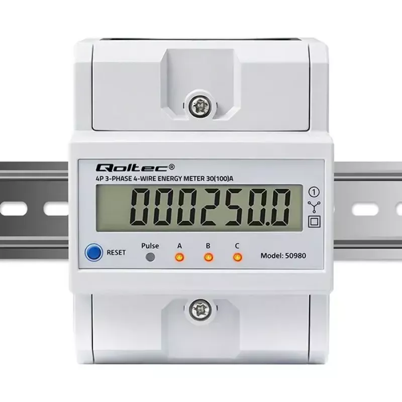 Trīsfāzu elektroenerģijas skaitītājs QOLTEC 50980 — 400 V, 100 A ar atiestatīšanu