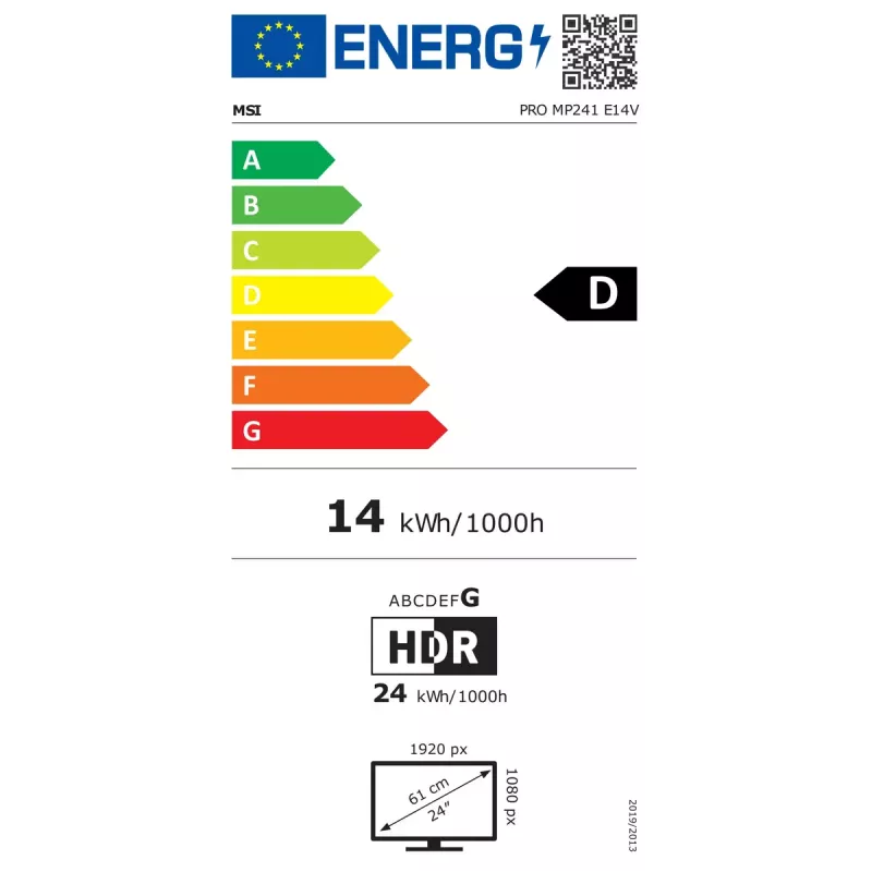Datora monitors MSI Pro MP241 E14V 23,8 collas (60,5 cm) Full HD 1920×1080 VA LCD, 4 ms, VESA, melns