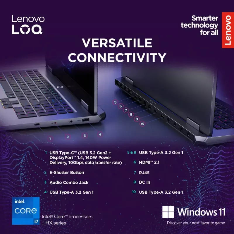 Portatīvais dators Lenovo LOQ 17IRX10 17,3 collu FHD IPS i7-13650HX 16 GB DDR5 1 TB SSD NVIDIA GeForce RTX 5060 8 GB Windows 11 Home Lunar pelēka