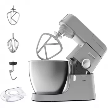 Stacionārais mikseris Kenwood Chef XL KVL4110S — 1200 W, 6,7 L nerūsējošā tērauda bļoda, planetārā rotācija, blenderis, sudraba